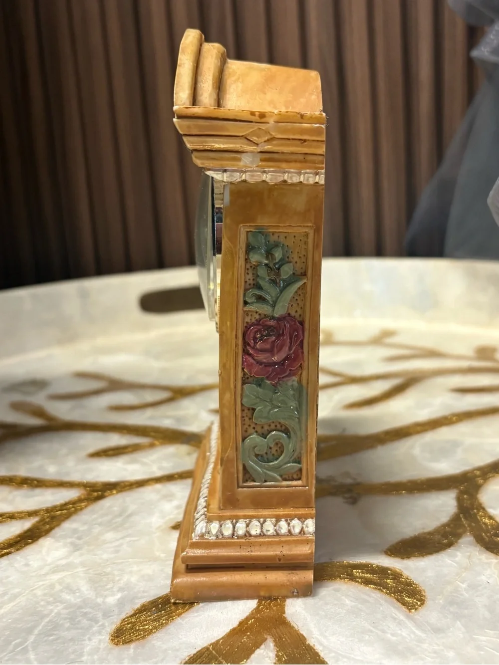 Small Vintage Gold Floral Table Clock – Equity Quartz Design